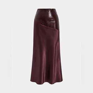 Commense Faux Leather Panel Asymmetric Satin Maxi Skirt
Size M